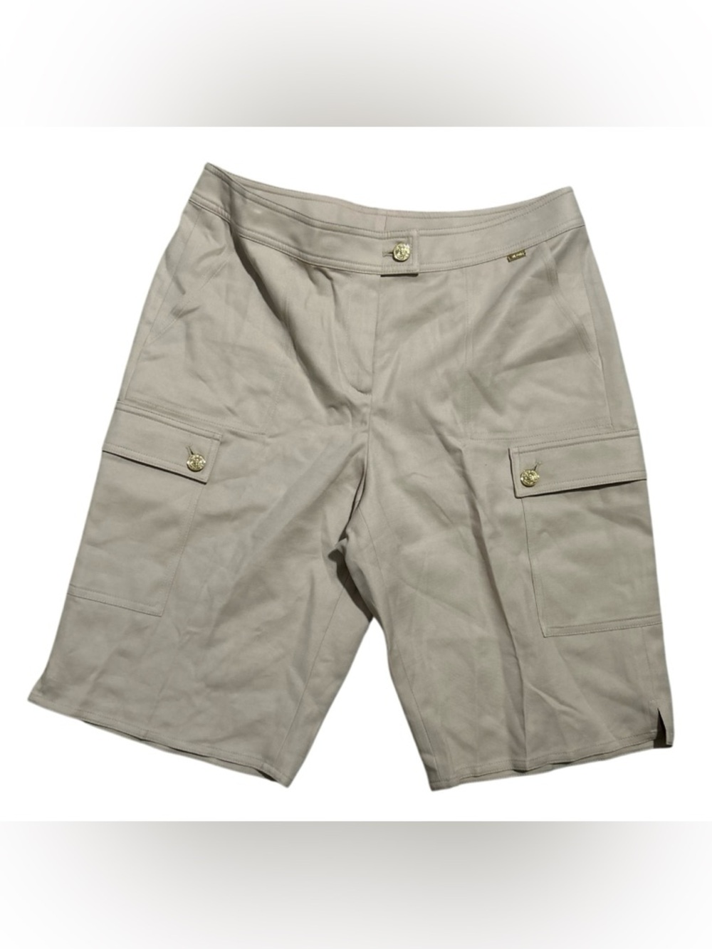 ST JOHN Sport Tan Cargo Bermuda Shorts with Gold Button Accents Size 8